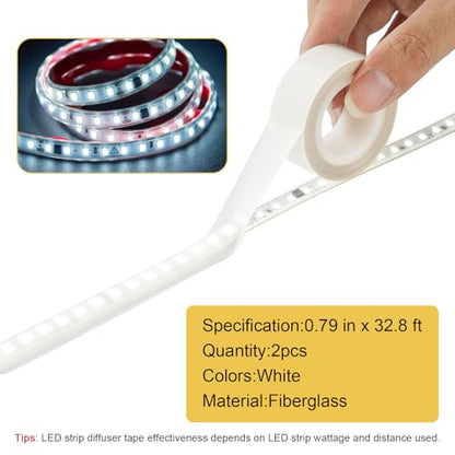 Light Soften Tape 2 PCS 0.78inx32.8ft LED Light Strip Masking Tape for Slightly Diffuser Light,White - color: White