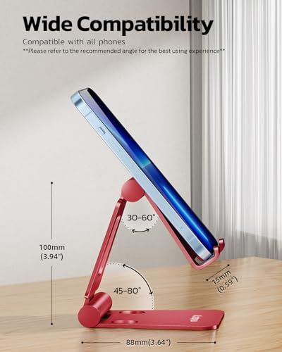 Nulaxy Dual Folding Cell Phone Stand, Fully Adjustable Foldable Desktop Phone Holder Cradle Dock Compatible with iPhone 17 16 15 14 13 12 11 Pro Max Xs Xr X 8, Nintendo Switch, All Phones - Red - color: H-Red