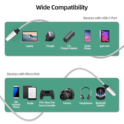 USB C to Micro USB Cable 6.6ft, 16W Charging & 480Mbps Data Transfer Braided Cord 2M - size: 6.6 Feet