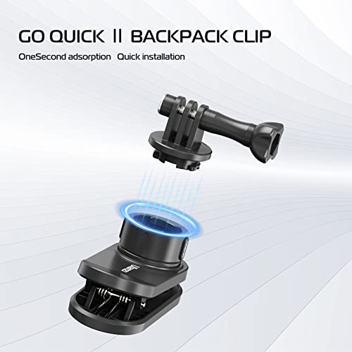 ULANZI Backpack Mount for Action Camera, Go Quick II Magnetic Suction Clip Clamp Mount Quick Release Shoulder Strap Holder Universal Accessories for Max Hero 13 12 11 10 9 8 7 6 5 Black DJI Action