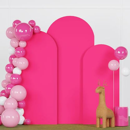 FANPROMS Spandex Arch Cover Set of 3 Hot Pink 4 5 6FT Fuchsia Arch Backdrop Cover Stretchy Arch Stand Cover Small Round Top Backdrop Cover Double Sided Arch Covers for Party Wedding Banquet - color: Hot Pink, size: 4FT, 5FT, 6FT