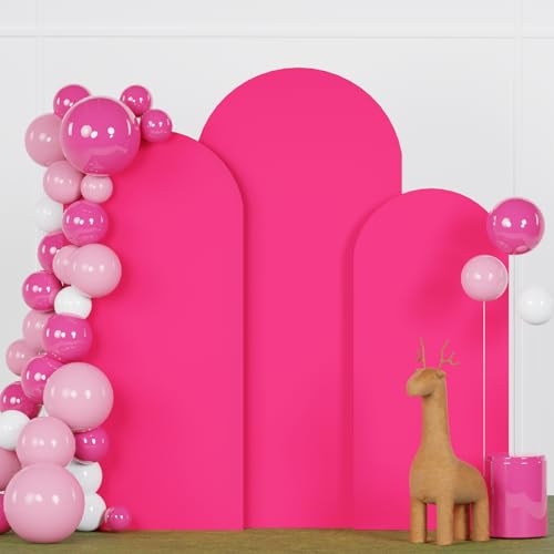 FANPROMS Spandex Arch Cover Set of 3 Hot Pink 4 5 6FT Fuchsia Arch Backdrop Cover Stretchy Arch Stand Cover Small Round Top Backdrop Cover Double Sided Arch Covers for Party Wedding Banquet - color: Hot Pink, size: 4FT, 5FT, 6FT