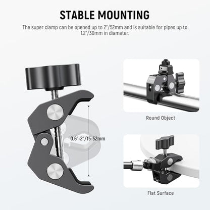 NEEWER 7" Articulating Magic Arm Clamp Mount with Super Clamp, Camera Monitor Mount with 1/4" 3/8" ARRI Locating Pins & Holes for DSLR Action Camera Video Light Compatible with SmallRig Cage, ST07C - style: ST07C w/Clamp