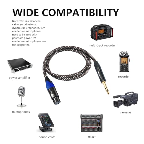 Smithok 2Pack 1/4" to XLR Cable,Heavy Duty Nylon Braided,Gold Plated Plug,Balanced 1/4" TRS (Quarter Inch 6.35mm) to 3pin XLR Female Patch Cable, Microphone Cable, for Speaker,Mixer-6.6ft - size: 2 Pack 6.6 ft