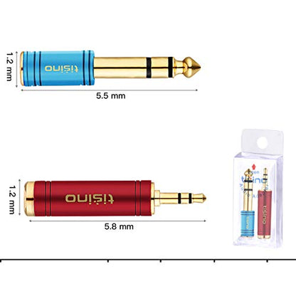 Tisino Stereo Headphone Adapte, 1/8 inch Female to 1/4 inch Male & 1/4 inch Female to 1/8 inch Male Aux Converter - Red & Blue, 2PCS - size: Red & Blue