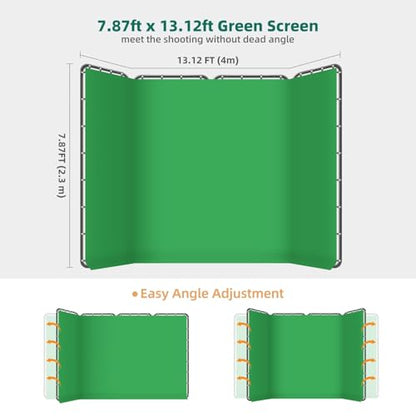 7.87ft x 13.12ft Large Green Screen Backdrop with Stand, Foldable Frame for Group Photo Backdrop, YouTube Creators, Streamers, Studio Photography, Video Shooting, Live Streaming & Gaming