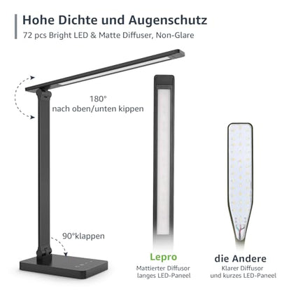 Lepro LED Desk Lamp for Home Office, 9.5W 750LM Metal Touch Control Desk Light, 5 Color Modes 5 Brightness Level, Eye Caring Task Lamp For Reading, Sewing, Crafts, School Supplies, Puzzle Light, Black - color: Black