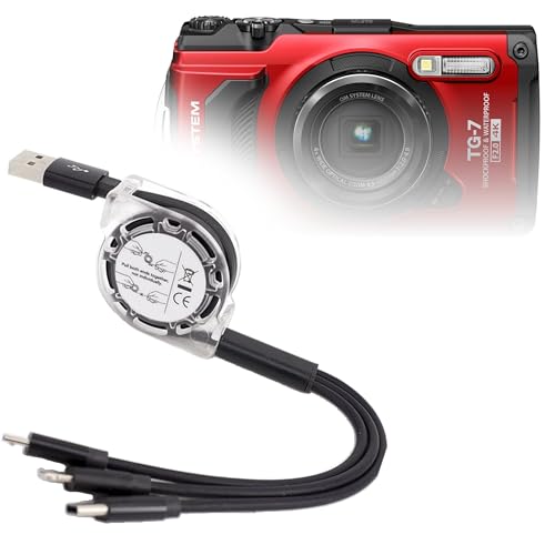 BoxWave Cable Compatible with OM System Tough TG-7 - AllCharge miniSync, Retractable, Portable USB Cable - Jet Black