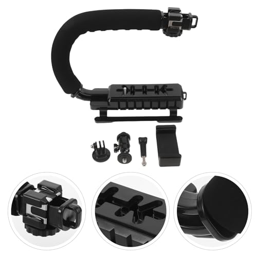 Lurrose Handheld Camera Stabilizer with Grip and Phone Clamp for Smartphone and Dv Video Recording, Quick Release Mount with Cold Shoe Hot Shoe, Portable Stabilizing Rig for Filmmakers