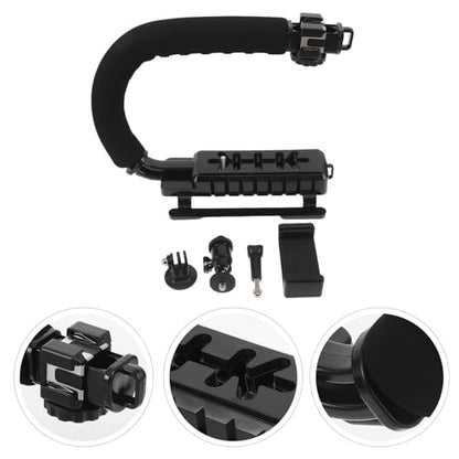 Lurrose Handheld Camera Stabilizer with Grip and Phone Clamp for Smartphone and Dv Video Recording, Quick Release Mount with Cold Shoe Hot Shoe, Portable Stabilizing Rig for Filmmakers