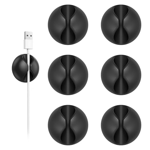 Shintop Cord Organizer, 6 Pack Black Charger Holder Cable Clips Wire Clips for Organizing Desk Nightstand Car Phone Charger - color: Black, size: Small