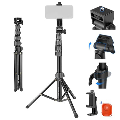 NEEWER Basic Phone Tripod for iPhone & Camera w/Remote & Phone Holder, 66" Metal Selfie Stick Travel Vlog Cell Phone Stand, Portable Camera Cellphone Holder Mount for Video Recording Filming, TS03