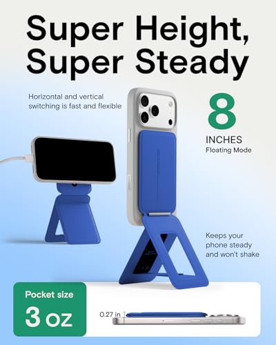 MOFT Phone Stand, Magnetic Phone Tripod Stand Stain-Resistant MOVAS Leather & Angle Adjustment & Strong Magnets Tripod for iPhone 17/16/15/14/13/12 (Included Metal Ring)-Sapphire - color: Sapphire, size: Without Card Slot