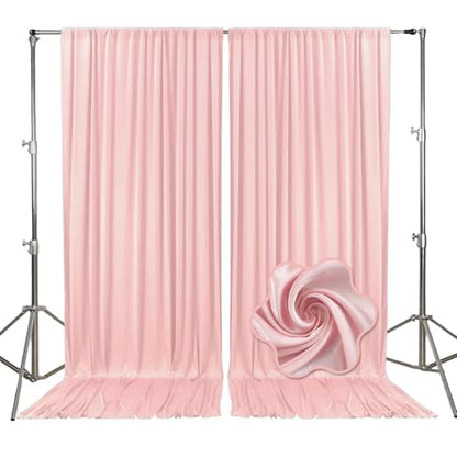 10ft x 7ft Light Pink Backdrop Curtains for Parties, Fabric Satin Background Curtain with Rod Pockets for Weddings, Birthday, Baby Shower, Photography, Graduation Party Backdrop Drapes, 2 Panels - color: Light Pink