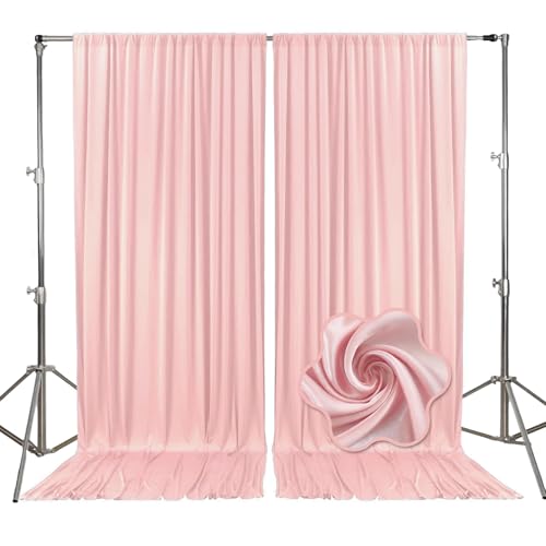 10ft x 7ft Light Pink Backdrop Curtains for Parties, Fabric Satin Background Curtain with Rod Pockets for Weddings, Birthday, Baby Shower, Photography, Graduation Party Backdrop Drapes, 2 Panels - color: Light Pink