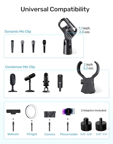 Gooseneck Mic Stand with Clamp, 19-Inch Flexible Desktop Microphone Arm Holder with 3/8" & 1/4" Screw Adapters, 360° Adjustable, Ideal for Podium, Pulpit, Lecture, Conference and Live Streaming - size: Upgraded Clamp