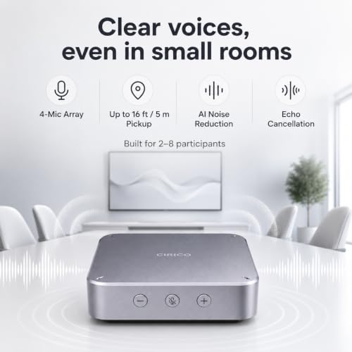 AI Conference Speakerphone Computer Speaker Voice Recorder | AI Meeting Summaries • 4 Mics • Noise Reduction • Bluetooth 5.3 • 24H Calls • For Individuals & Teams • Zoom/Teams/Meet/Webex