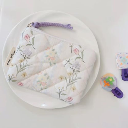 Cotton Quilted Floral Coin Purse Digital Camera Pouch with Cute Prints Zipper for Women Girls (FLOWERS) - color: FLOWERS