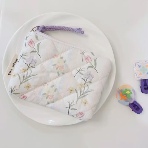 Cotton Quilted Floral Coin Purse Digital Camera Pouch with Cute Prints Zipper for Women Girls (FLOWERS) - color: FLOWERS
