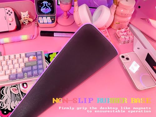 JMIYAV Pink RGB Gaming Mouse Pad 31.5x12 Inch PC XL Large Extended Glowing Led Light Up Desk Pad Non-Slip Rubber Base Computer Cute Mousepad Mat Desk Accessories Gaming Setup 371 - color: Pink Static