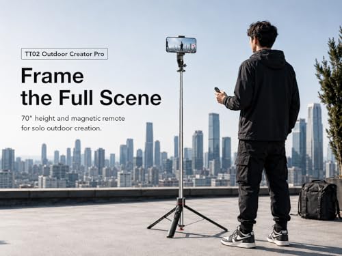 Outdoor Creator Tripod Pro for iPhone, 70 Inch | Auto pop open tall creator tripod with magnetic remote, 1/4 mount and stable base for outdoor vlogging