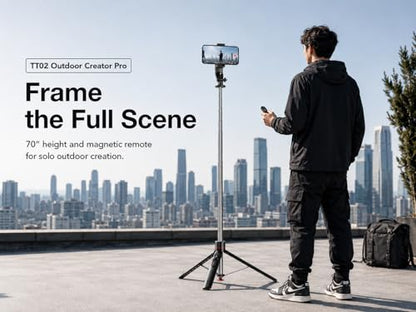 Outdoor Creator Tripod Pro for iPhone, 70 Inch | Auto pop open tall creator tripod with magnetic remote, 1/4 mount and stable base for outdoor vlogging