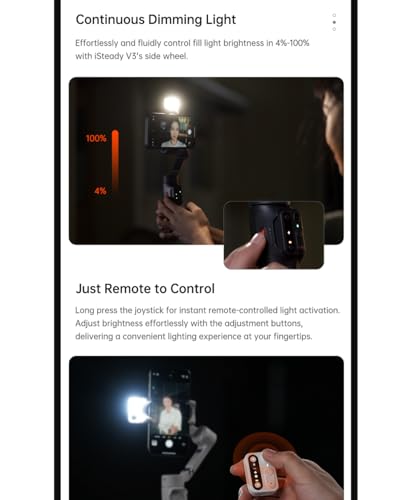 hohem Gimbal Stabilizer for Smartphone iSteady V3,Portable Phone Stabilizers with Al Tracker Detachable Remote Control Built-in Extension Rod/Tripod 3-Axis Stabilization 3-Color Fill Light - color: White