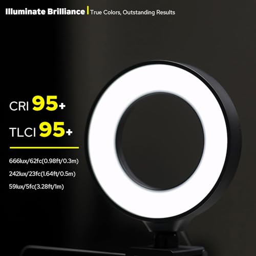 ZENIKO CR5 Video Conference Lighting Kit, 5" Ring Light Clip on Laptop Monitor, Desk Light with Stand Tripod, Bi-Color CRI >95 for Webcam Lighting, Zoom Lighting, Broadcasting, Live Streaming