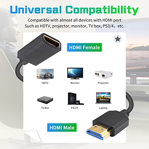 Duttek 8K Coiled HDMI Extension Cable, Extreme Thin HDMI Male to Female Coiled Cable 48Gbps Ultra High Short HDMI Cable 8K@60Hz Resolution Backward Compatible for 4K Ultra HD, 1080p 4FT/1.2M - style: HDMI Male to Female