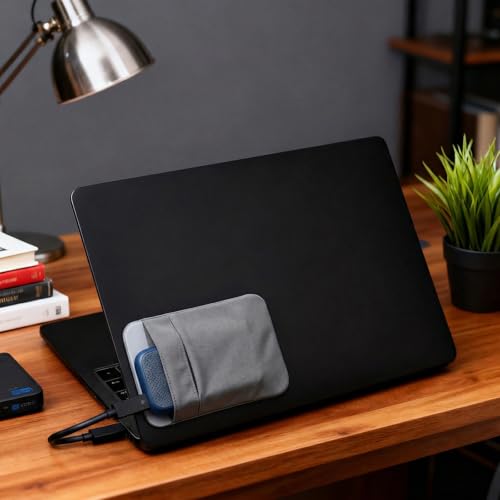 Portable Hard Drive Sleeve 2-Pocket Stick on Pouch with Reusable Adhesive SSD Hard Drives Carrying Case Computer Accessories Pouch Holder for Most Laptop External Solid State Drive Mouse USB Cable - color: grey