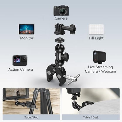 SMALLRIG Super Camera Clamp Mount, Double Ball Head Magic Arm Adapter, Fence/Desk/Tripod Mount for Monitor/Light/Camera, for Insta360, for Gopro - style: Clamp