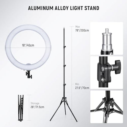 NEEWER 55W 18"/45cm Ring Light Kit [New Version], 5600K Dimmable LED Ringlight Tripod Stand Phone Holder for iPhone Selfie Makeup Lash Tattoo Studio Photo Video Recording Photography Lighting, RL-18