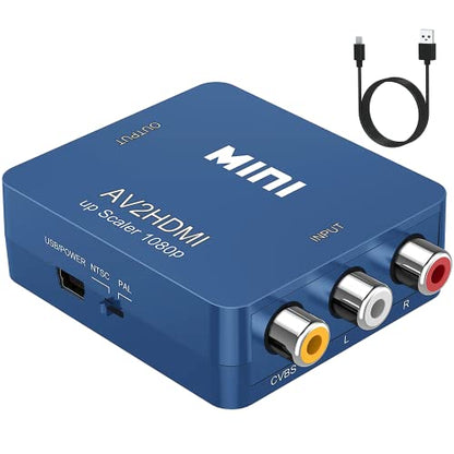ABLEWE RCA to HDMI,AV to HDMI Converter, 1080P Mini RCA Composite CVBS Video Audio Converter Adapter Supporting PAL/NTSC for TV/PC/ PS3/ STB/Xbox VHS/VCR/Blue-Ray DVD Players, Blue - color: Blue