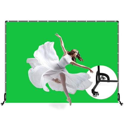 BENOISON Backdrop Stand with Wheels & Backdrop 10x7ft(WxH) Green Screen with Stand, Movable Rolling Background Stand with Greenscreen for Photography Video Studio
