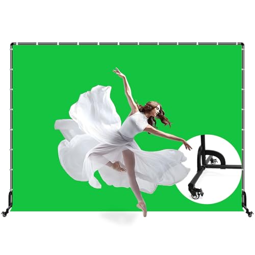 BENOISON Backdrop Stand with Wheels & Backdrop 10x7ft(WxH) Green Screen with Stand, Movable Rolling Background Stand with Greenscreen for Photography Video Studio