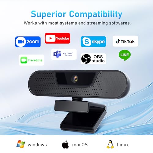 1080P 60FPS Webcam, VIZOLINK FHD computer video camera with 4 Noise-canceling Microphone, Privacy Cover and Tripod for PC/Mac, Work with Live Streaming, Gaming, Video Calls, ZOOM, Skype, OBS, Facetime - style: 2K/75°FOV