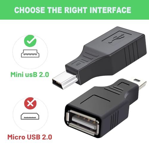 2 Pack USB 2.0 Type A to Mini USB 5-Pin Type B Female/Male Adapter with Cameras, Printers, Audio Devices and More