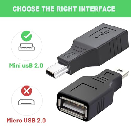 2 Pack USB 2.0 Type A to Mini USB 5-Pin Type B Female/Male Adapter with Cameras, Printers, Audio Devices and More