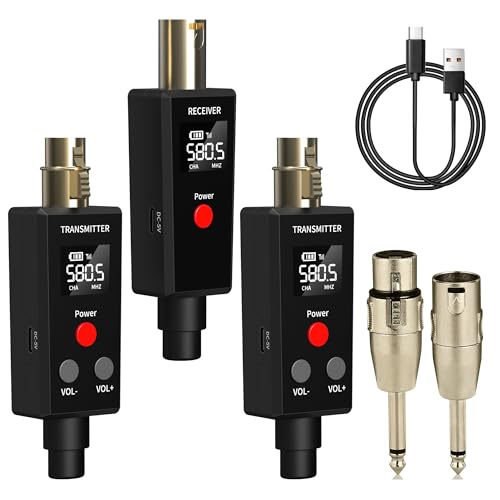 Elimavi Wireless Microphone System 2.4GHz Wireless Plug-on XLR Dual Transmitter & Receiver for Dynamic Mic,Mixer,PA System,2 Transmitters Connecting Microphones for Synchronous Transmission - size: 1 x Receiver + 2 x Transmitters