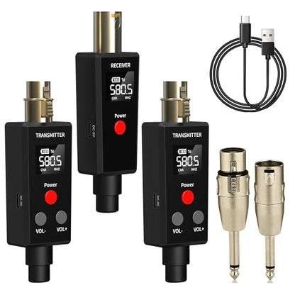 Elimavi Wireless Microphone System 2.4GHz Wireless Plug-on XLR Dual Transmitter & Receiver for Dynamic Mic,Mixer,PA System,2 Transmitters Connecting Microphones for Synchronous Transmission - size: 1 x Receiver + 2 x Transmitters