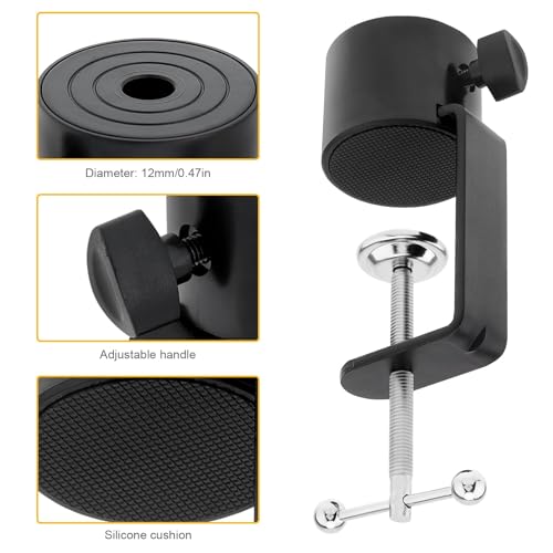 Microphone Stand Table Clamp for Microphone Suspension Boom Scissor Arm Stand Holer, 1/2" Thread Hole Cantilever Bracket Clamp Desk Lamp Clip Fittings Base DIY for Radio Studio Podcast (2)