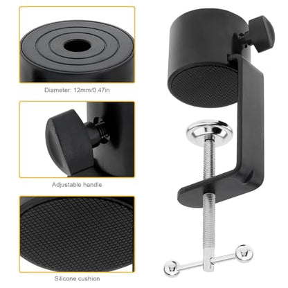 Microphone Stand Table Clamp for Microphone Suspension Boom Scissor Arm Stand Holer, 1/2" Thread Hole Cantilever Bracket Clamp Desk Lamp Clip Fittings Base DIY for Radio Studio Podcast (2)