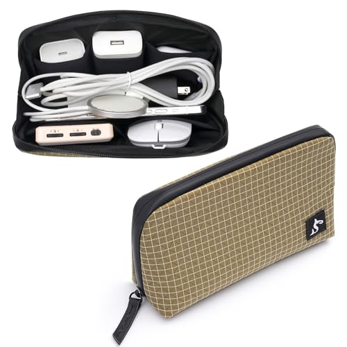 SIMTOP Cord Organizer Travel Small Tech Bag Pouch Case for Cords, Charger, Hard Drive, Power Bank – Water-Resistant Electronics Organizer, Small Portable Gadget Case for Travel - color: Brown Plaid, size: Small