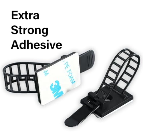 50PCS Adjustable Cable Tie Mounts – Adhesive Cord Clips with Screw Hole, Reusable Cable Organizer for Desk TV PC Gaming Wire Management, Black – Cable Tie Up