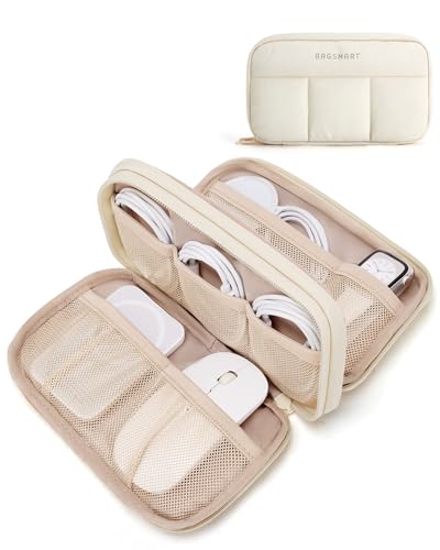 BAGSMART Electronics Organizer Travel Case, Cord Storage for Chargers Cables Phones, Compact Tech Accessories Pouch, Beige - color: Beige, size: 8.3 x 5.3 x 2.3 inches