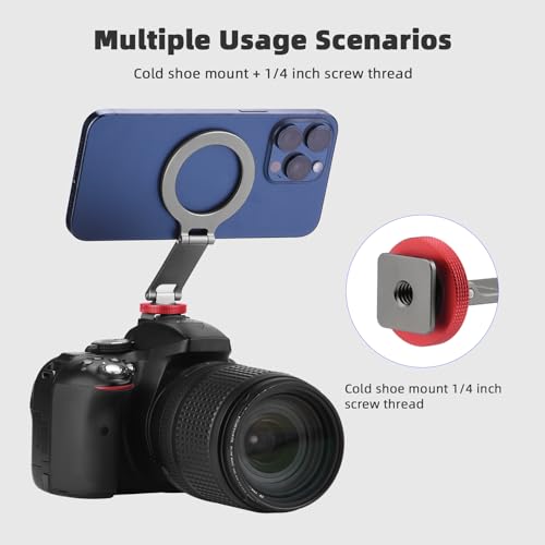 BRDRC Cold Shoe Phone Mount Holder, Tripod Mount for iPhone Magsafe Magnetic Hot Shoe Camera Adapter with 1/4" Screw Hole for DJI Ronin Samsung Canon Nikon DSLR Photography Accessories - color: Cold Shoe Phone Mount