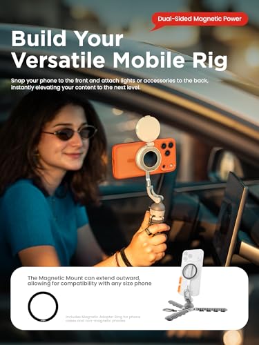 JOBY PodZilla™ SuctionTripod Magnetic Kit,Flexible Magnetic Tripod with Suction Legs, 360° Rotation & Dual-Angle Adjustment, Wrap-Anywhere Mount for iPhone Vlogging, Gym, Car, Outdoor & Travel(Grey) - color: grey