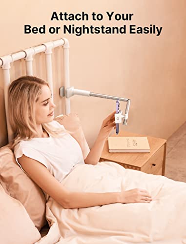 JSAUX Phone Holder for Desk and Bed Compatible with iPhone 16 15 14 13 12 Overhead Phone Mount Gooseneck Phone Stand Flexible 360 Lazy Long Arm Clamp Clip for Table Bedside [1-Pack, White] - color: White