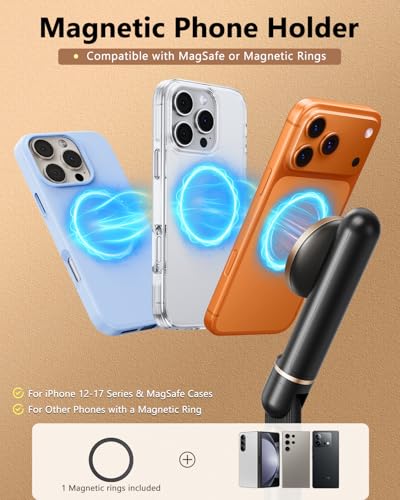 Height/Angle Adjustable Magnetic Phone Holder, 10"-25" Retractable Desk Phone Stand for Desk,720°Rotatable+180° flip, 360 Magnetic Phone Holder for Video Calls Kitchen Office Etc - style: Magnetic Style