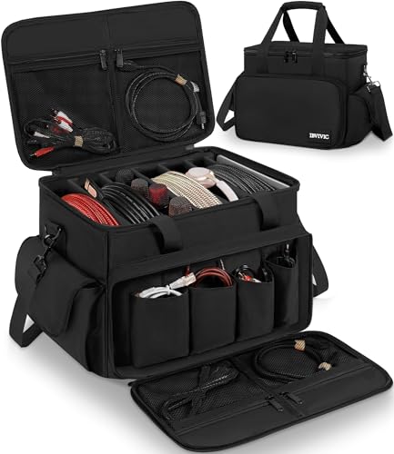 IBVIVIC DJ Cable File Bag with 6 Detachable Dividers High Capacity Gig Cable Bag for Cords,DJ Gear,Sound Instrument and Accessories, Black - color: Black, size: 14L x 12W x 10H inch